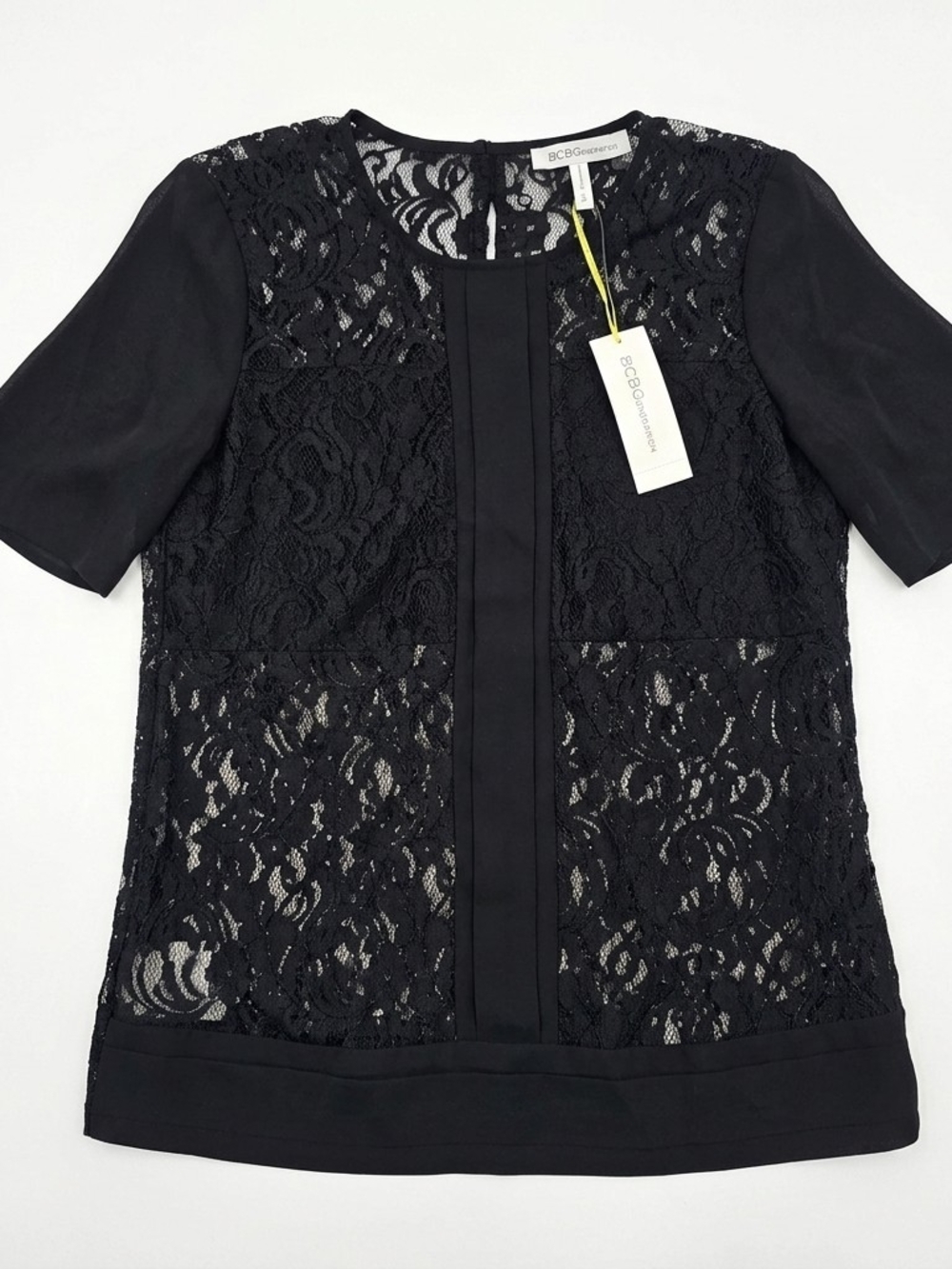 BCBGeneration Black Lace Short Sleeve Blouse